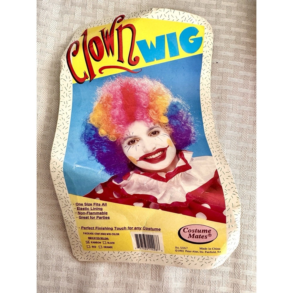 Vintage 1992 Costume Mates Rainbow Clown‎ Wig Afro Multi Color One Size 5067